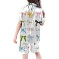 thumbnail image 3 of SonxaHe Big Girl's Sleepwear Outfits Bow Print Short Sleeve Top Shorts Child Soft Satin Nightwear Homewear Outfits White,Sized 8-9, 3 of 4
