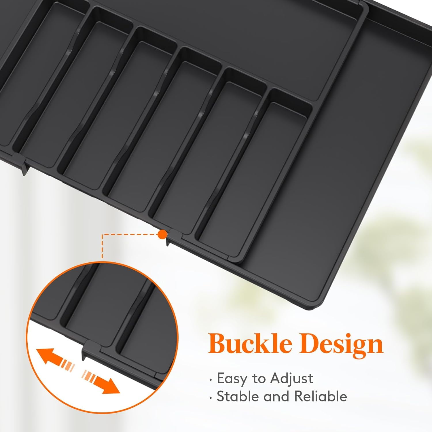 Silverware Drawer Organizer, Expandable Utensil Tray for Kitchen, BPA Free Flatware and Cutlery Holder, Adjustable Plastic Storage for Spoons Forks Knives, 8.5-14 x 12", Black