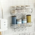 thumbnail image 4 of OEFNTAC Shower Storage Rack No Drill Corner Shelf with 4 Hooks Clear Plastic Bathroom Organizer Suction Mount 9.1x9.1x2.8in, 4 of 6