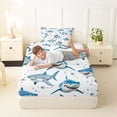thumbnail image 4 of Feelyou Blue Cartoon Shark Twin Sheet Sets for Kids Boys Girls, Kawaii Ocean Wildlife Bedding, 3-Piece, 4 of 5