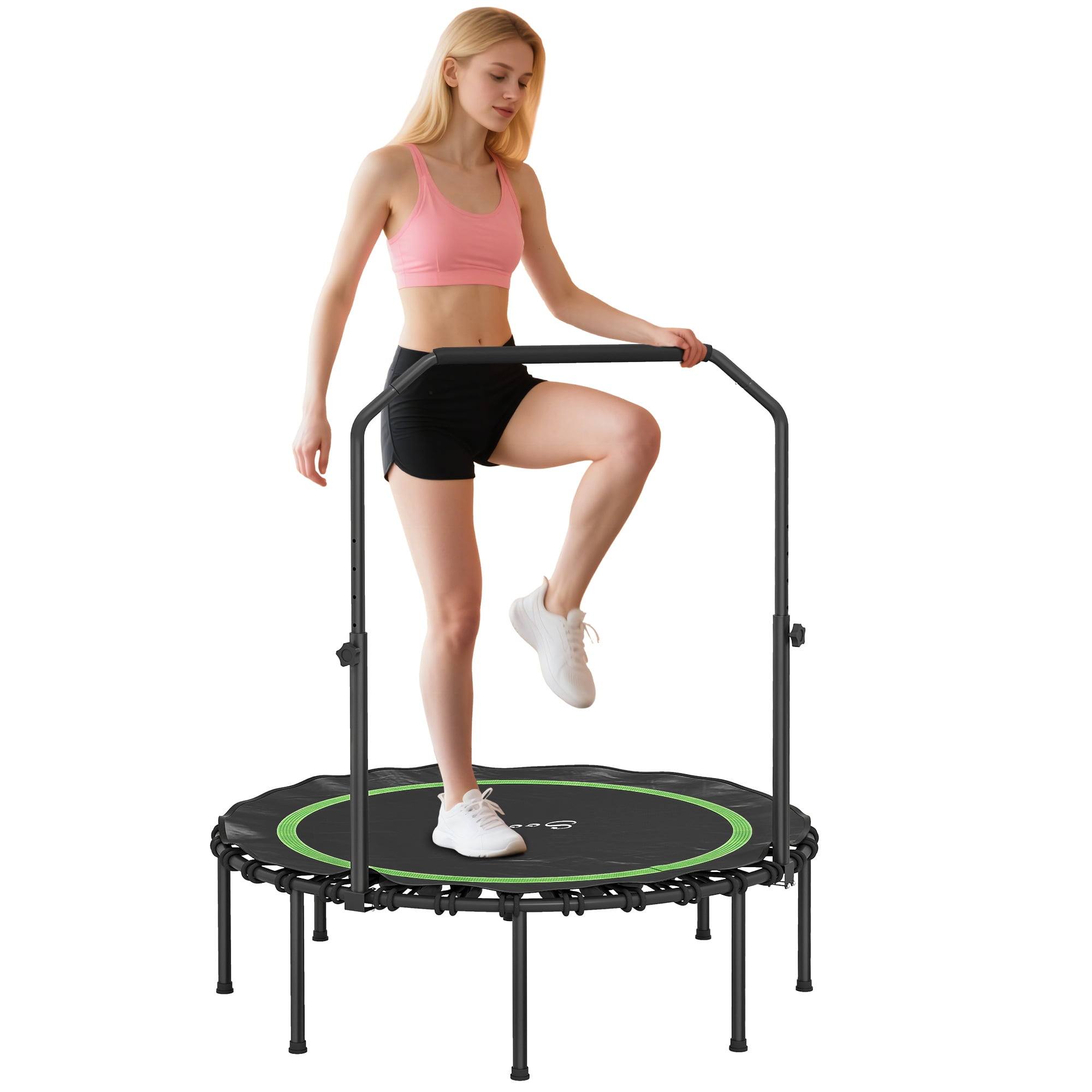 Soozier 45" Rebounder Trampoline for Adults, Foldable Mini Trampoline with Adjustable Handle Bar, Bungee Rebounder Jumping Cardio Trainer, Green