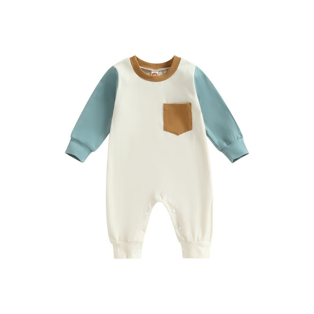 Gupgi Barboteuse à Manches Longues pour Bébé Garçon 0-2 Ans Poche Contrastée Automne Hiver