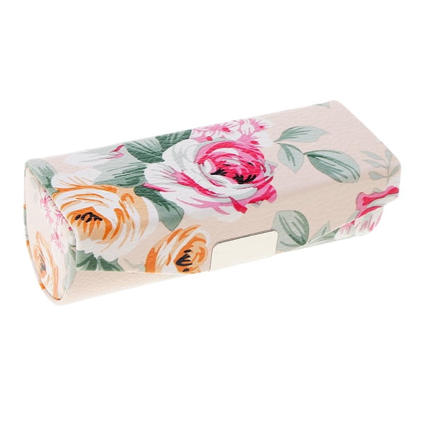 PU mujeres maquillaje doble lápiz labial brillo de labios estuche espejo caja espejo interior Beige Colcomx estuche de lápiz labial