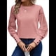 thumbnail image 3 of Top de Cuello Redondo con Encaje Bordado y Larga en Color Liso para Mujer Rosa XL, 3 of 8