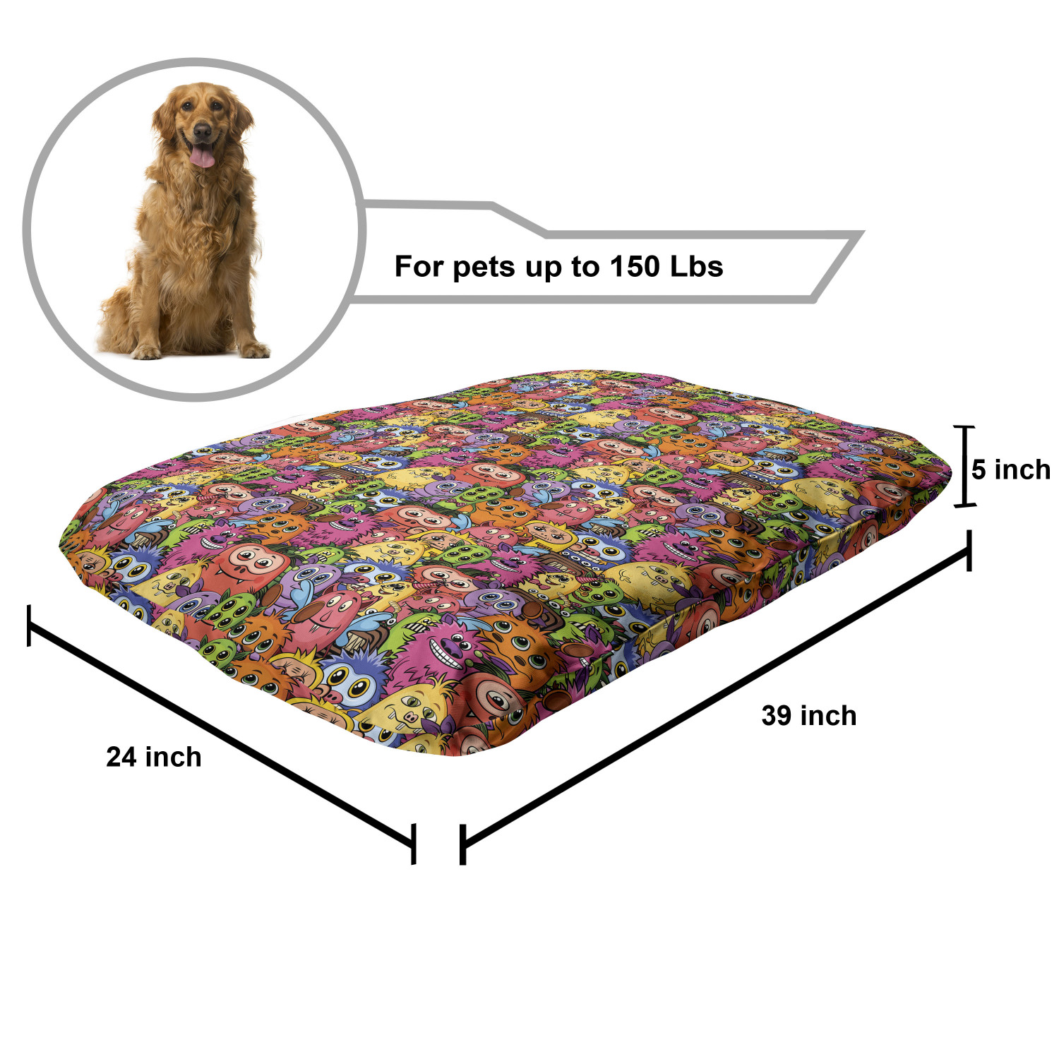 Alien Pet Bed, Carnival of Beasts Cartoon Monsters with Different Art Styles out of This World Theme, Resistant Pad for Dogs and Cats Cushion with Removable Cover, 24" x 39", Multicolor, by Ambesonne - image 2 of 4