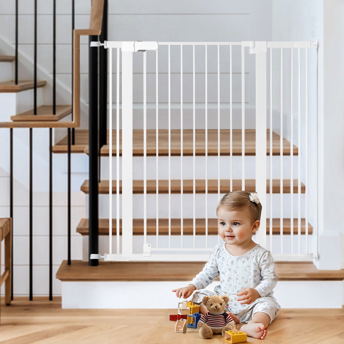 Pet Gate, Caveen 42" Extra Tall, 29.5-40.6" Wide Pet Gate for Stairs, Age Group 6 to 36 Months, White