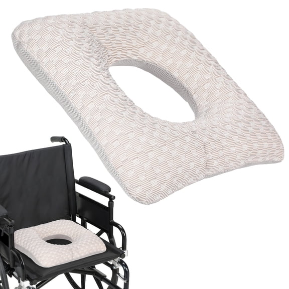 Large Donut Cushion for Bed Sores, Wheelchair Seat Pad, Pressure Relief Cushion with Hole for Elderly Disabled Paralyzed, Stretch Cotton, Breathable Ice Silk Fabric, Removable Zipper Cover