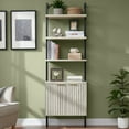 thumbnail image 3 of OAKHAM 5 Tier Ladder Bookshelf with Fluted Cabinet, Wall Mounted Bookcases with Open Display Shelf, Gray Oak, 3 of 9