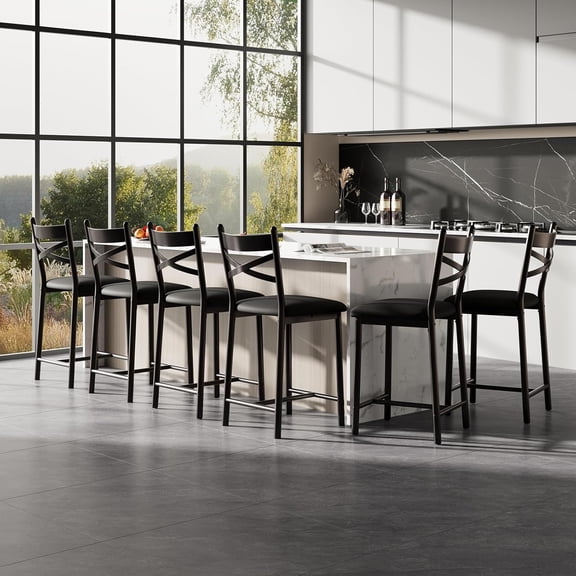 Upholstered Dining Chairs of 8 with Back, Bar Stools Set of 8, Thick Cushion, Counter Height Barstools for Kitchen Island Apartment