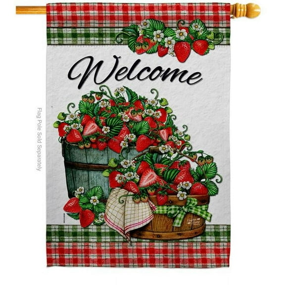 Angeleno Heritage H130381-BO 28 x 40 in. Sweet Srawberries Food Fruit Double-Sided Vertical Decoration Banner House & Garden Flag - Yard Gift