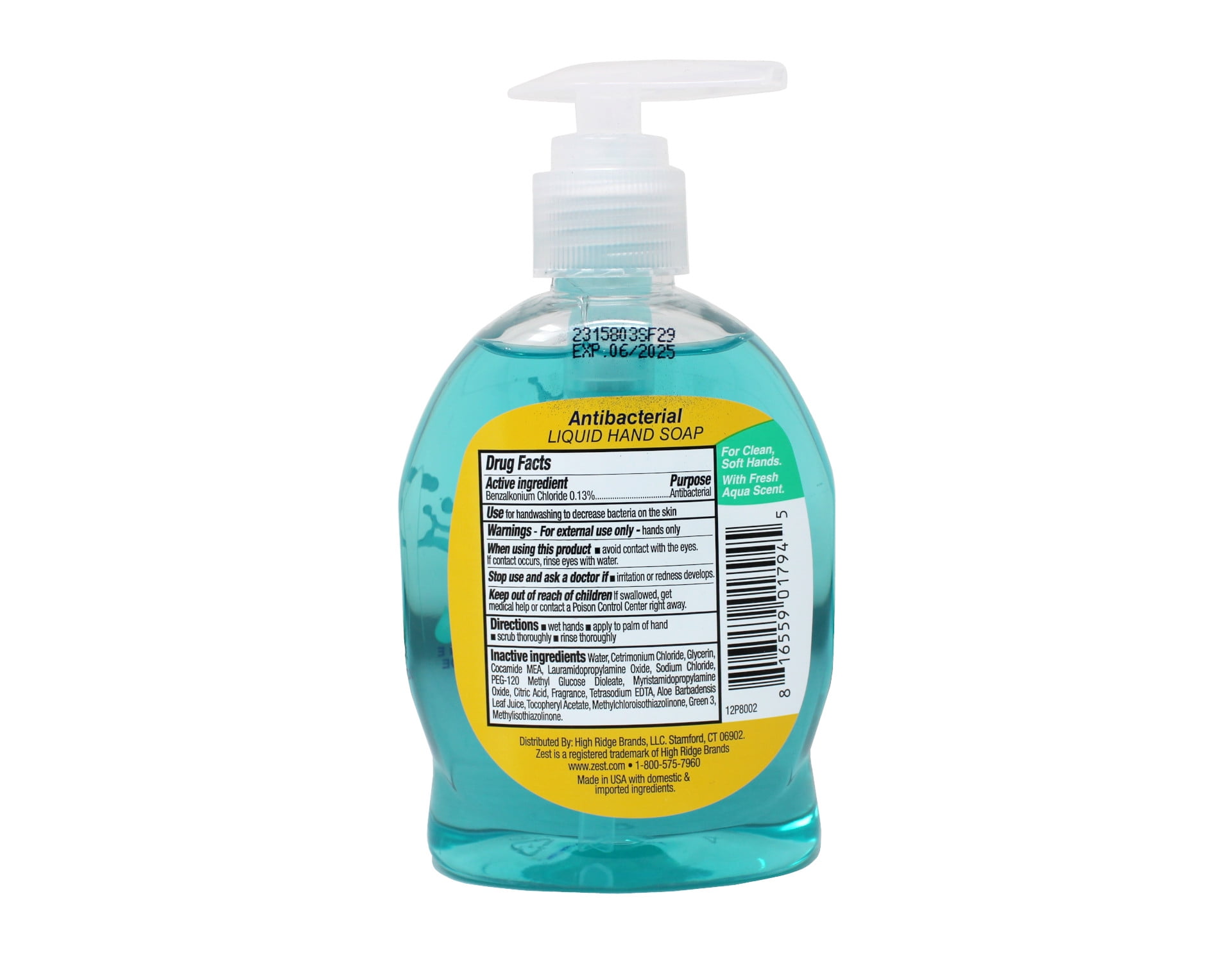 Zest Antabacterial Liquid Hand Soap Plus Vitamin E & Aloe Fresh Aqua 7.5 Fl Oz - 5 Pack