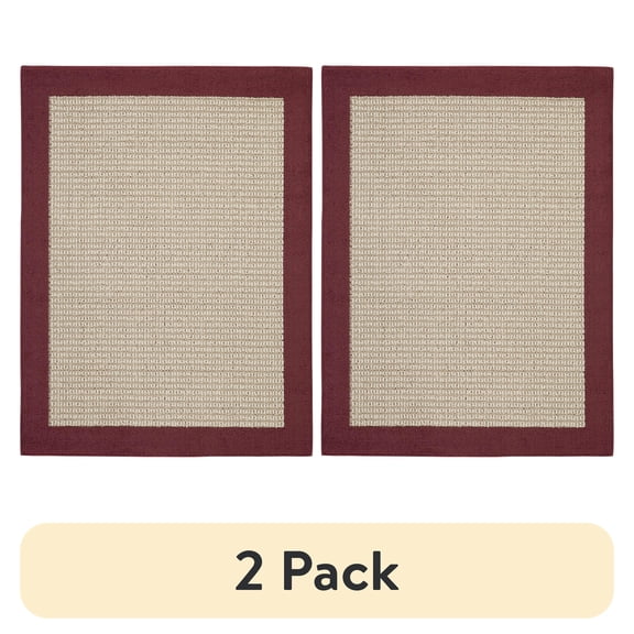 (2 pack) Mainstays Farmhouse Faux Sisal Olefin Red Border Indoor Area Rug, 4' x 5'4"