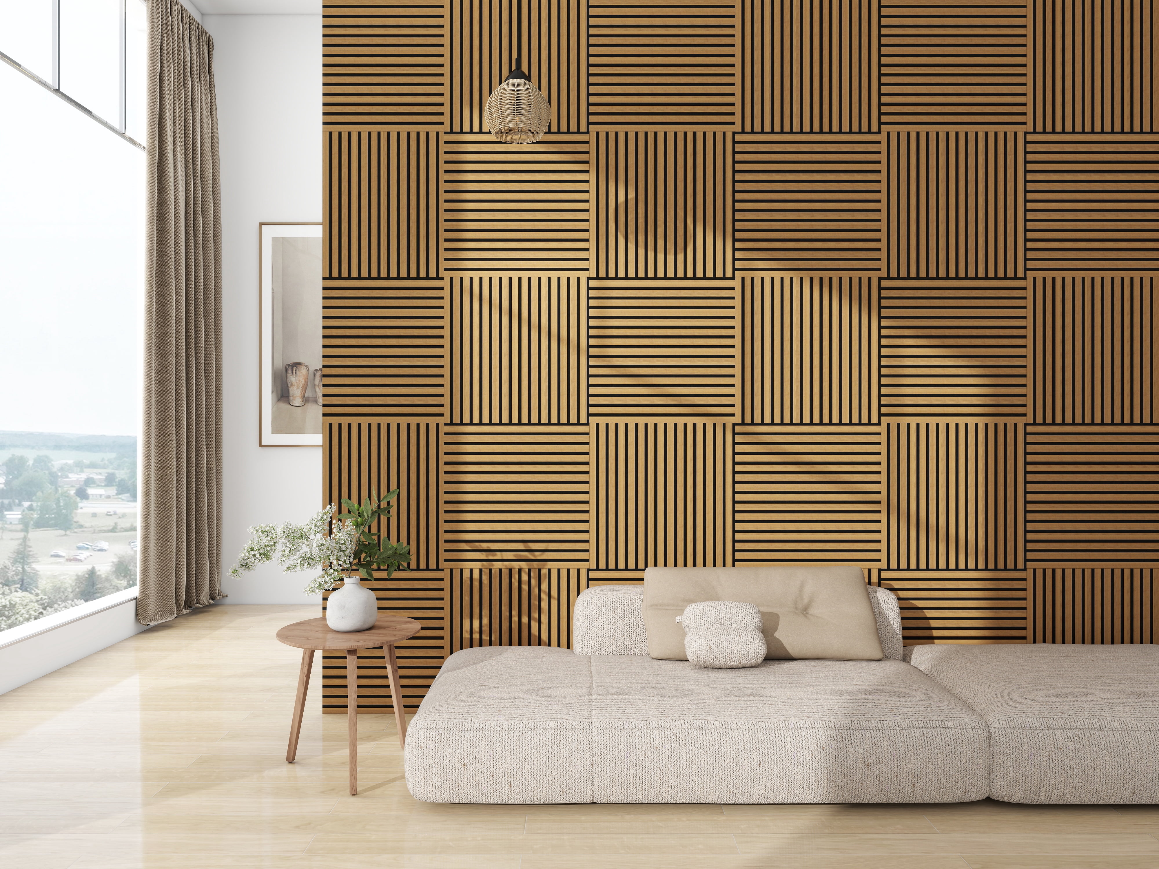 8‑Pack Walnut Wooden Slat Acoustic Panels, 3D Groove Sound‑Absorbing Wall & Ceiling Boards, Flame‑Retardant Noise Reduction Panels for Office Bedroom Gym Kitchen Home Theater