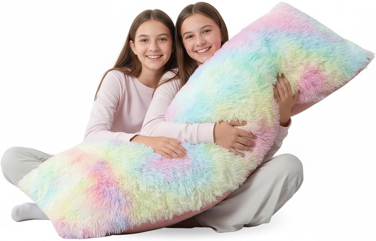 ANHXN Fluffy Body Pillow, Shaggy  Long Pillows , Cozy Hug Pillow for Sleeping, Room Decor & Gift, Adjustable Filling with Washable Cover