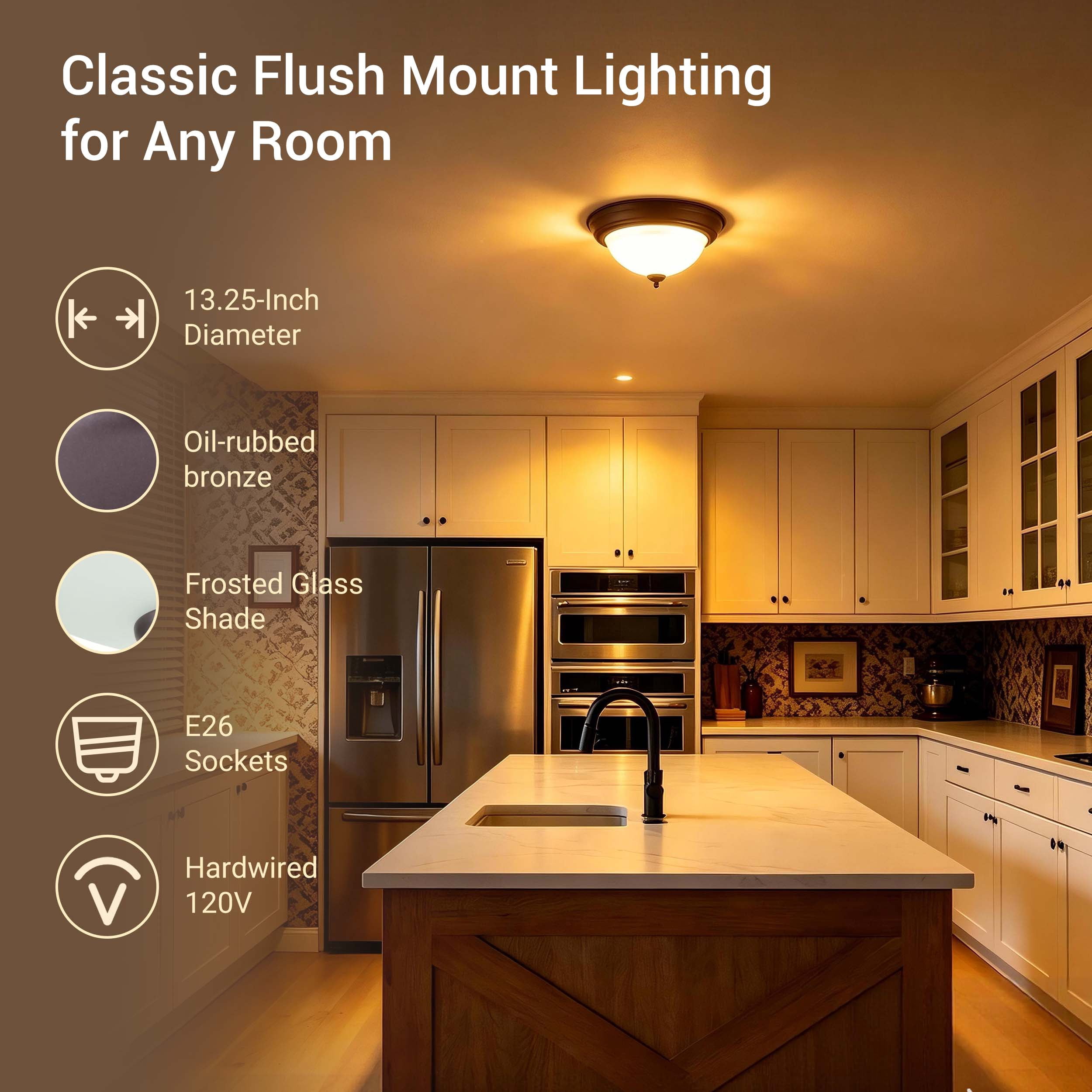 Mainstays 13.31 in Flush Mount Ceiling Light, Bronze Finish, Bulb Not Included