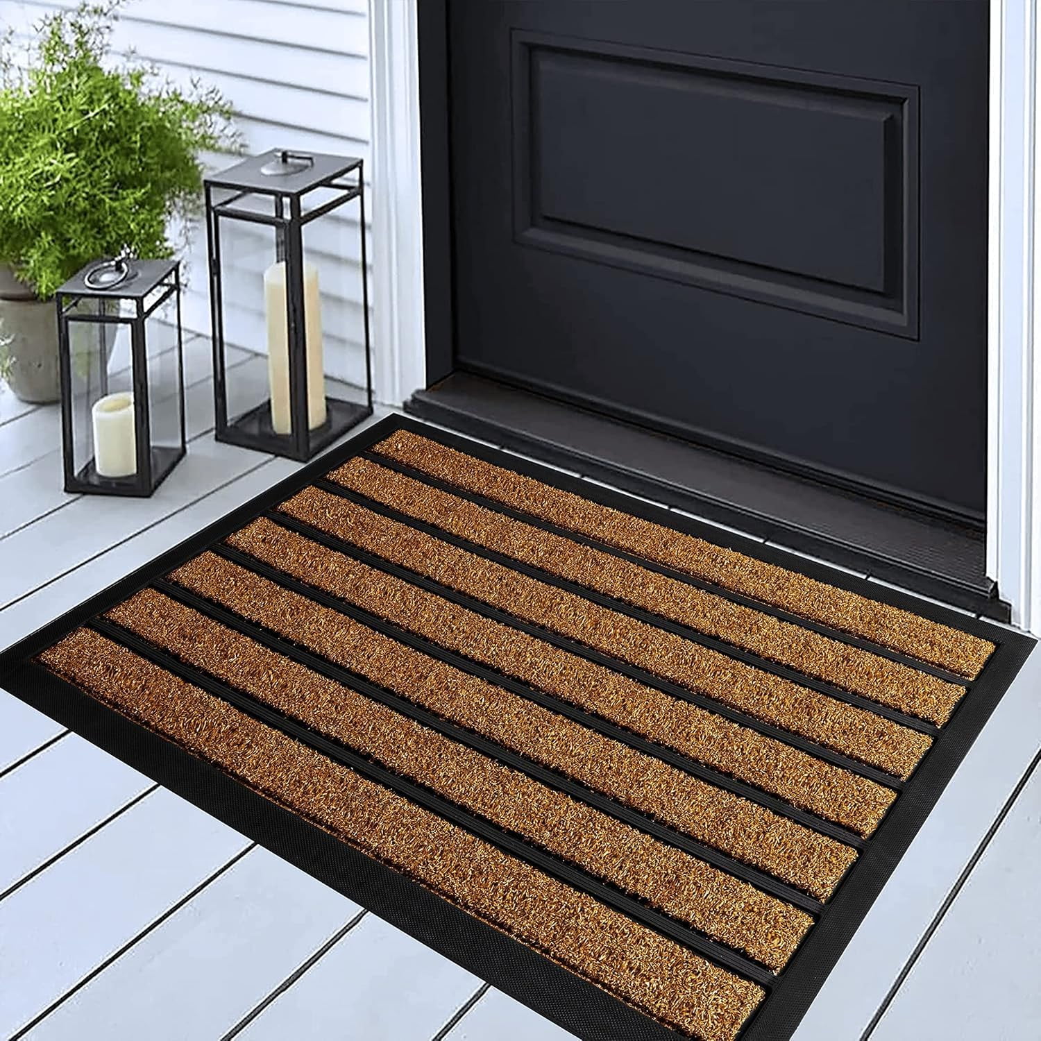 Extra Durable Door Mat - Dirt Trapping Outdoor Welcome Mats - Non-Slip Outdoor Indoor Entrance - Low Profile Front Doormat (30 x 17 Bright Brown)
