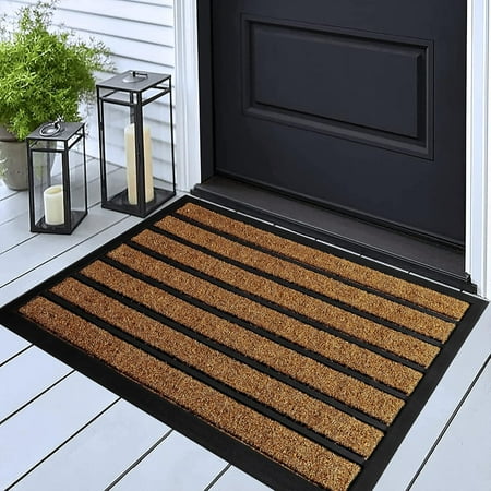 Extra Durable Door Mat - Dirt Trapping Outdoor Welcome Mats - Non-Slip Outdoor Indoor Entrance - Low Profile Front Doormat (30 x 17 Bright Brown)