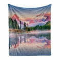 thumbnail image 1 of Wyoming Soft Flannel Fleece Throw Blanket, Colorful Sunrise on Calm Water of Snake River with Tone Peaks and Clouds, Cozy Plush for Indoor and Outdoor Use, 50" x 70", Multicolor, by Ambesonne, 1 of 6