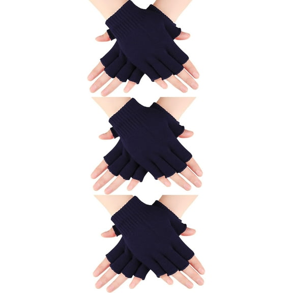 Dalrosia 3 Pairs Winter Half Finger Gloves Knitted Fingerless Mittens Warm Stretchy Gloves for Men and Women