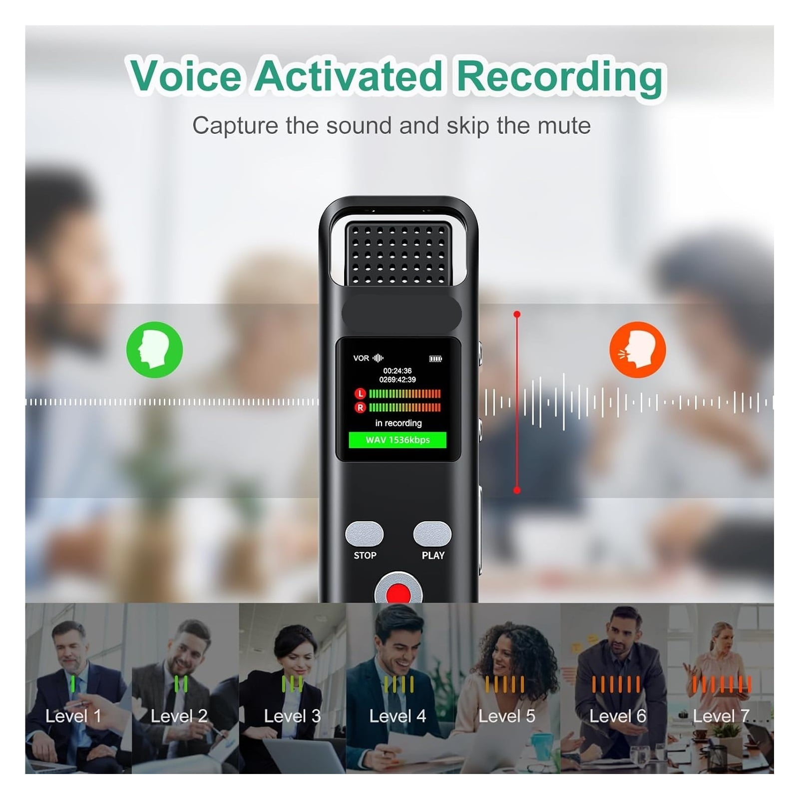 Digital Voice Recorder Voice Activated Recorder for Lectures Meetings Rechargeable Dictaphone ,Excellent Sound Quality