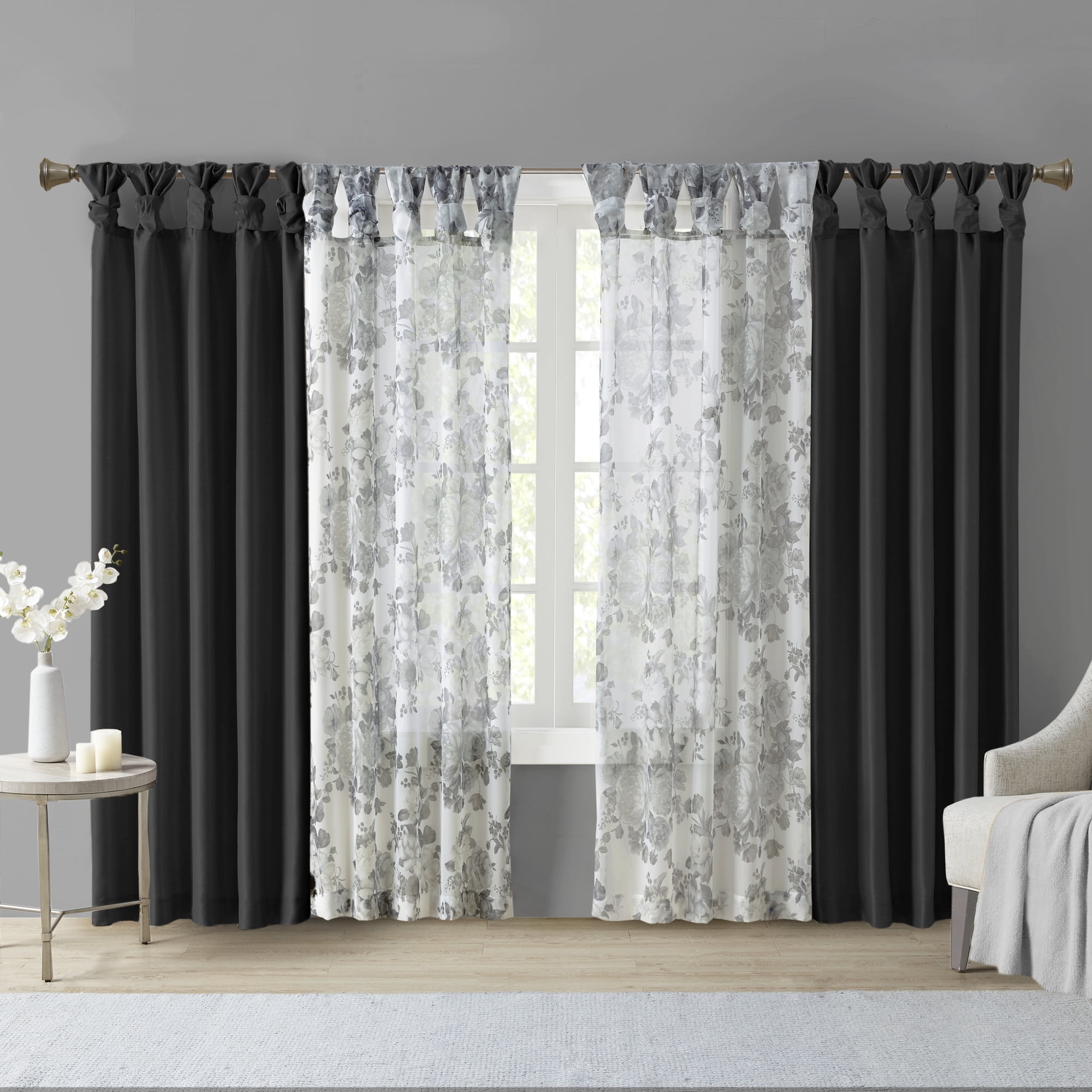 MAYEERTY 50x108" Twist Tab Lined Window Curtain Panel Black