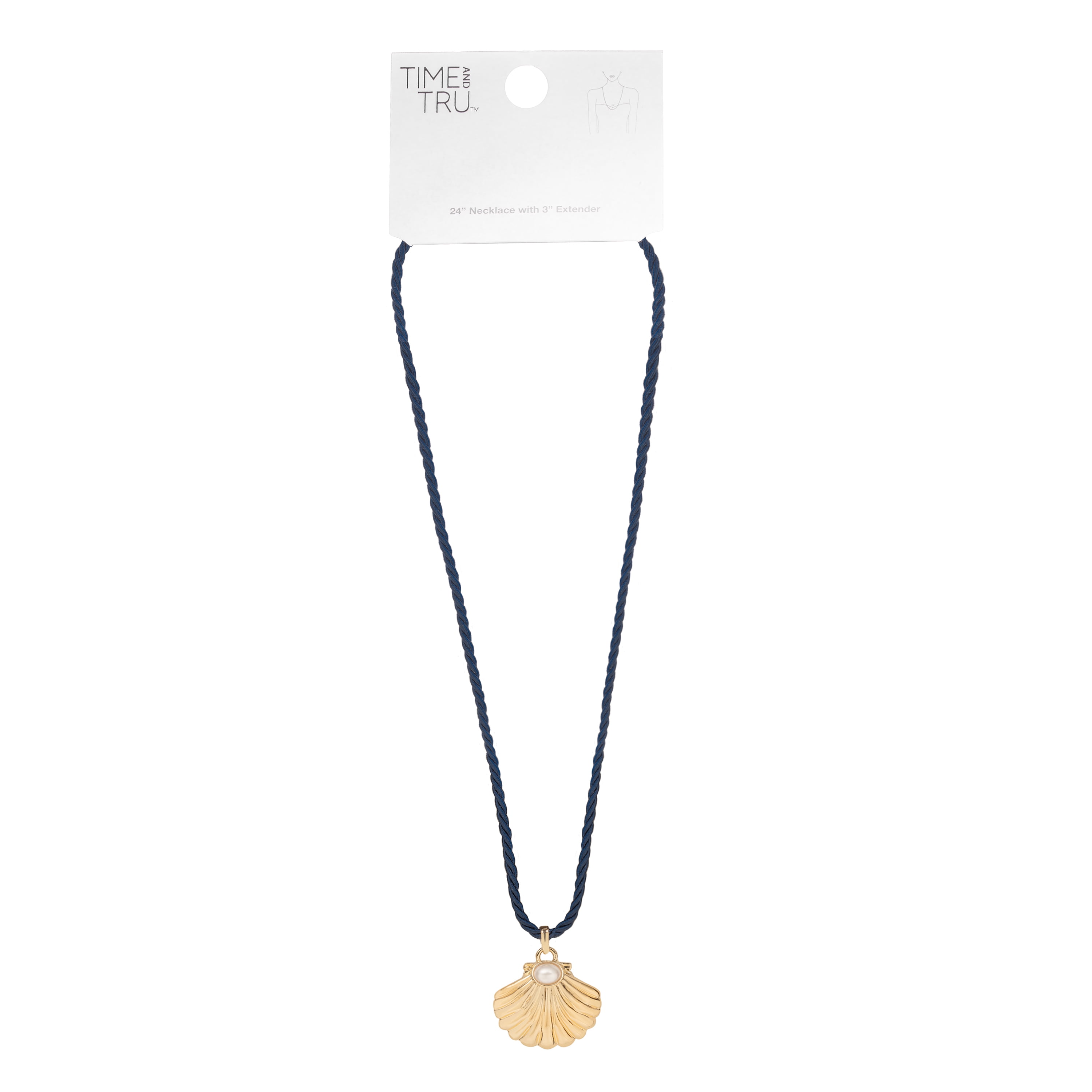 Time and Tru Elegant Seashell and Pearl Corded Pendant Necklace with Gold Tone Finish