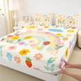 thumbnail image 5 of Manfei Boho Rainbow Queen Sheets, Strawberry Floral Queen Sheet Sets, Cream Pink, 4-Piece, 1 Flat Sheet, 1 Fitted Sheet and 2 Pillowcases, 5 of 6