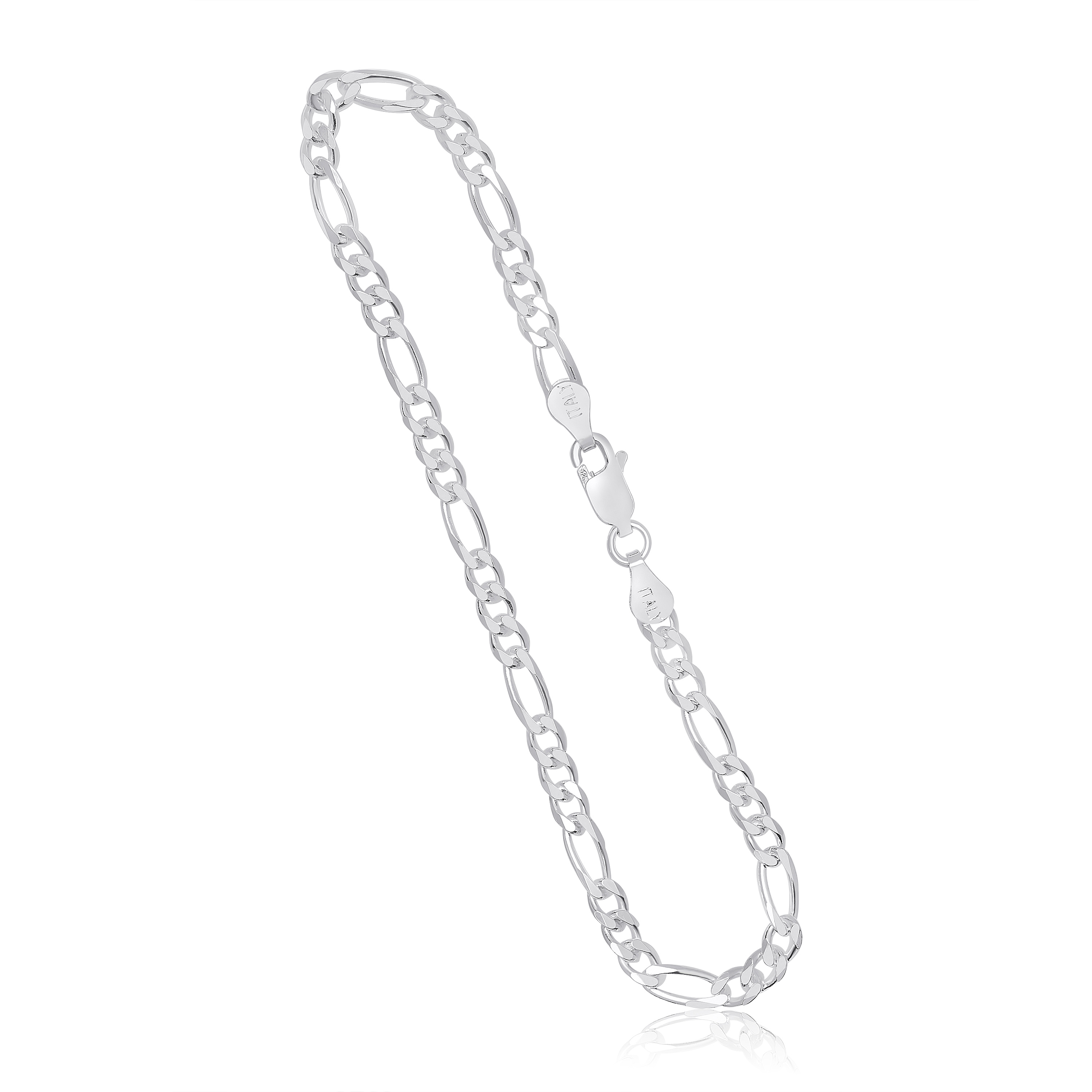 Men's 3.5mm 100 Gauge Figaro Chain Solid .925 Sterling Silver Bracelet