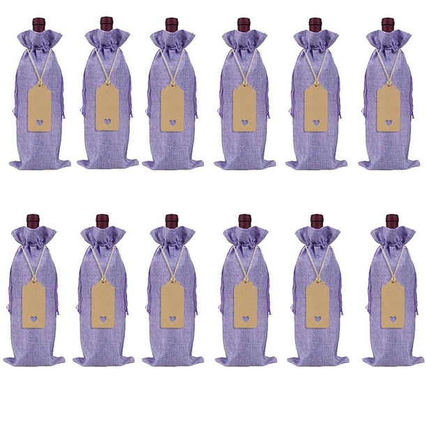 Zhuge 12 bolsas de regalo de vino con cordón, 13,78 × 5,9 pulgadas, reutilizables, para envolver botellas, para cumpleaños, bodas, fiestas (morado claro)