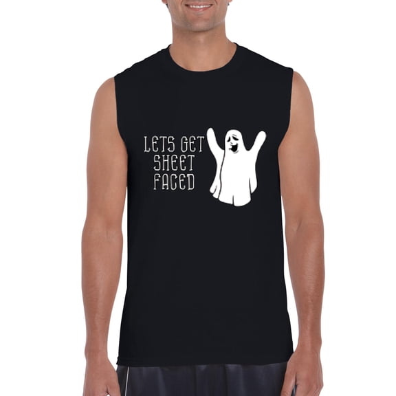 MmF - Men's Graphic T-Shirt Sleeveless - Halloween Let`s Get Sheet Faced Ghost
