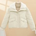 thumbnail image 5 of Mifsaly Cropped Quilted Jackets for Women Faux Fur Lapel Lightweight Warm Quilted Coats Long Sleeve Drawstring Hem Windproof Thermal Winter Outerwear with Pockets, 5 of 7