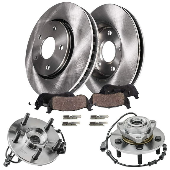 Detroit Axle - Front Brake Kit for 2002-2005 Dodge Ram 1500 Wheel Bearing Hubs Disc Brake Rotors and Ceramic Brakes Pads 2003 2004 Replacement