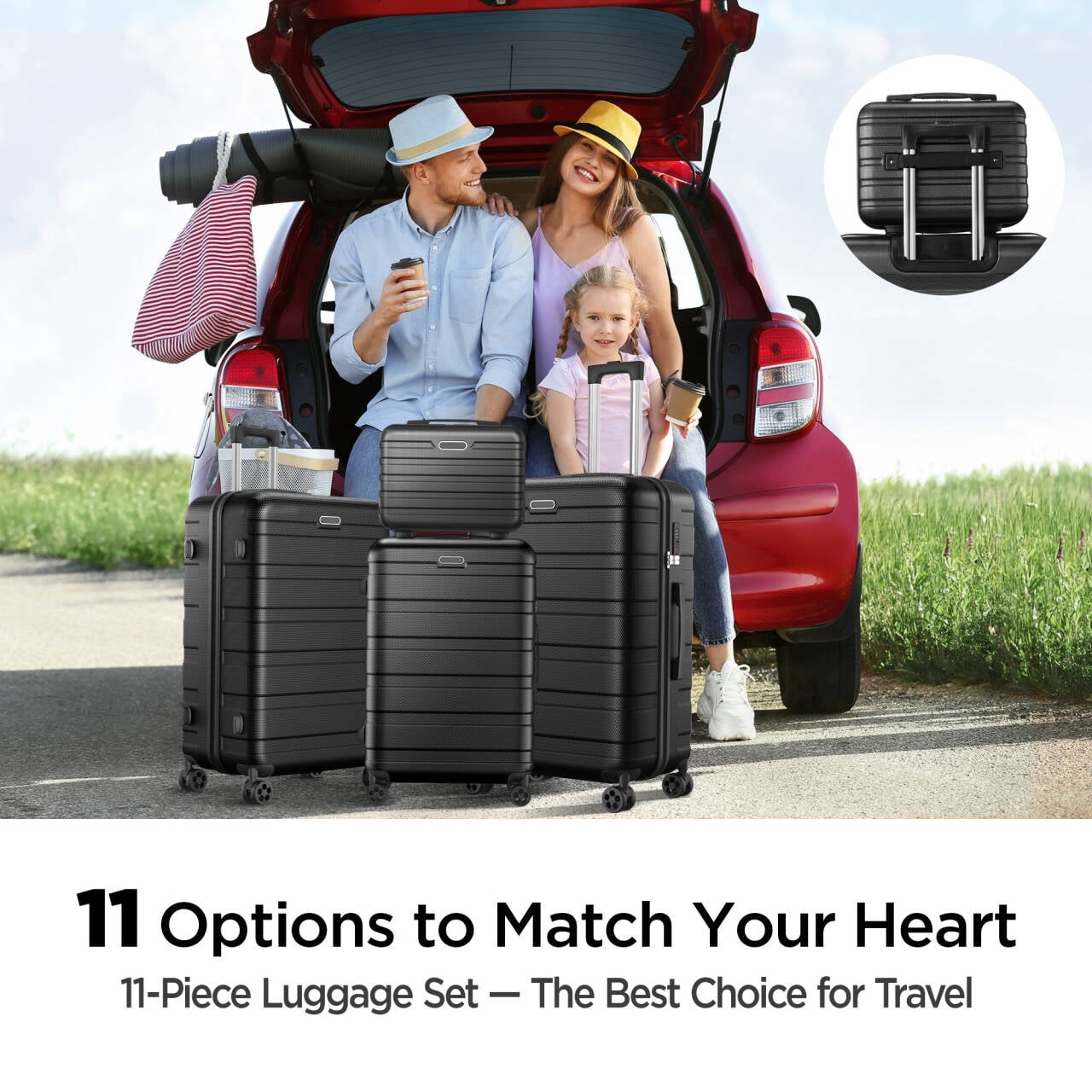 11Pcs Hardshell Luggage Set, Lightweight Suitcases w/ Spinner Wheels, Carry on Luggage, Black
