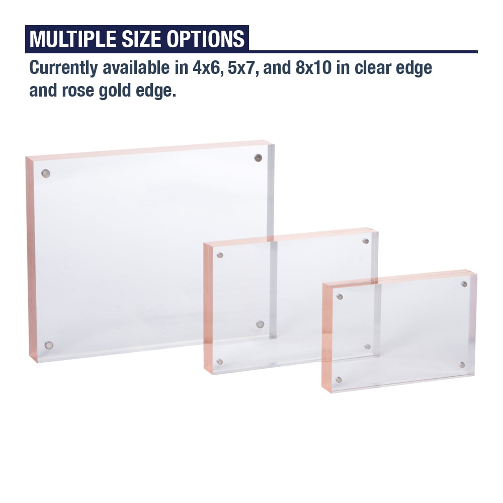 Acrylic Picture Frame 5x7 With Rose Gold Edges Double Sided Magnetic Photo Frame 24 Mm Thick Clear Picture Frame 5 X 7 Inches Acrylic Frame Modern And Self Standing For Desktop