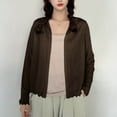 thumbnail image 4 of Fglymey Women's Summer Thin Casual Solid Color Loose Long Sleeves Cardigan Coffee 2XL, 4 of 7