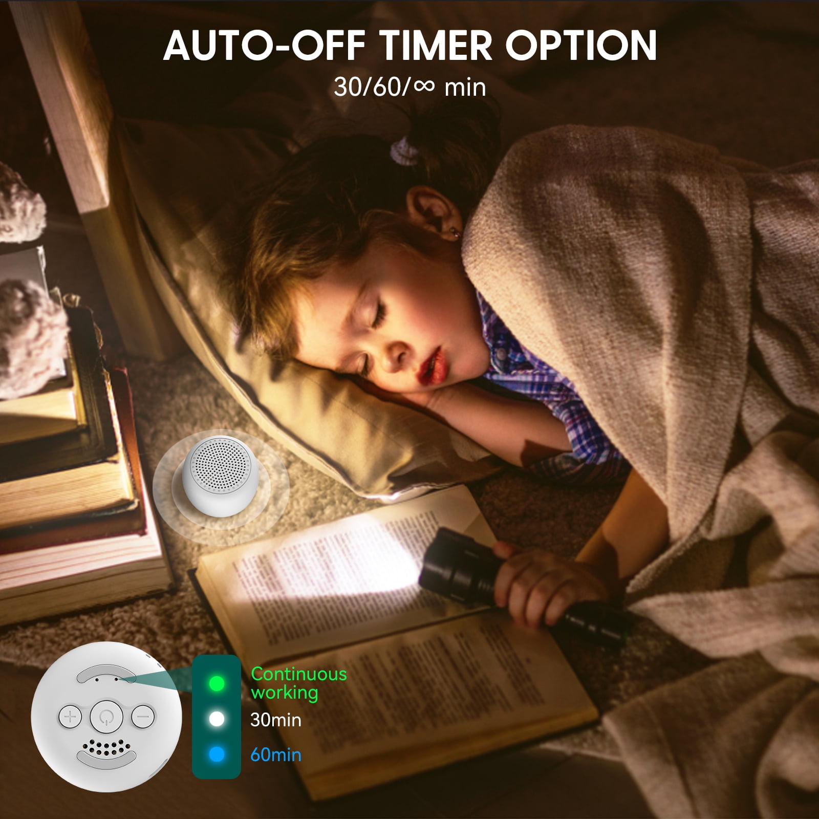 Babelio Pocket White Noise Sound Machine for Baby and Adult, Night Light, Portable,  Timer&Memory.