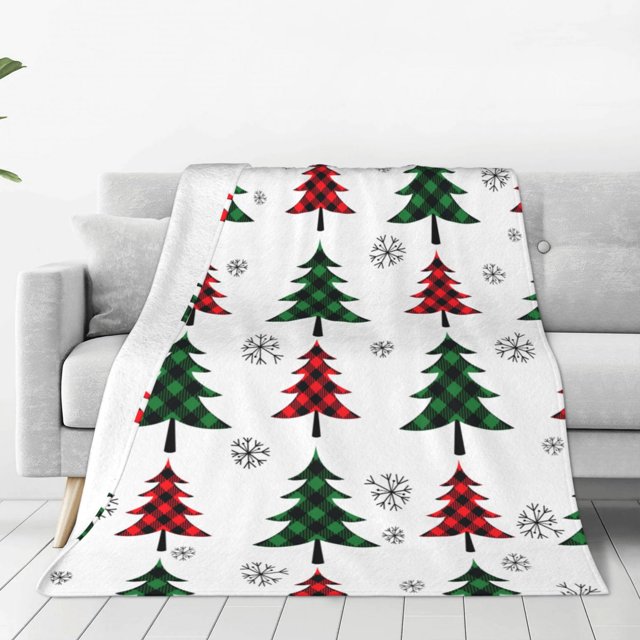 Fotbe Buffalo Plaid Christmas Trees Manta de Franela Acolchonada con Estampado, Súper Suave y Esponjosa, Extra Grande para Sofá, Cama, Uso Todo el Año-80"x60"