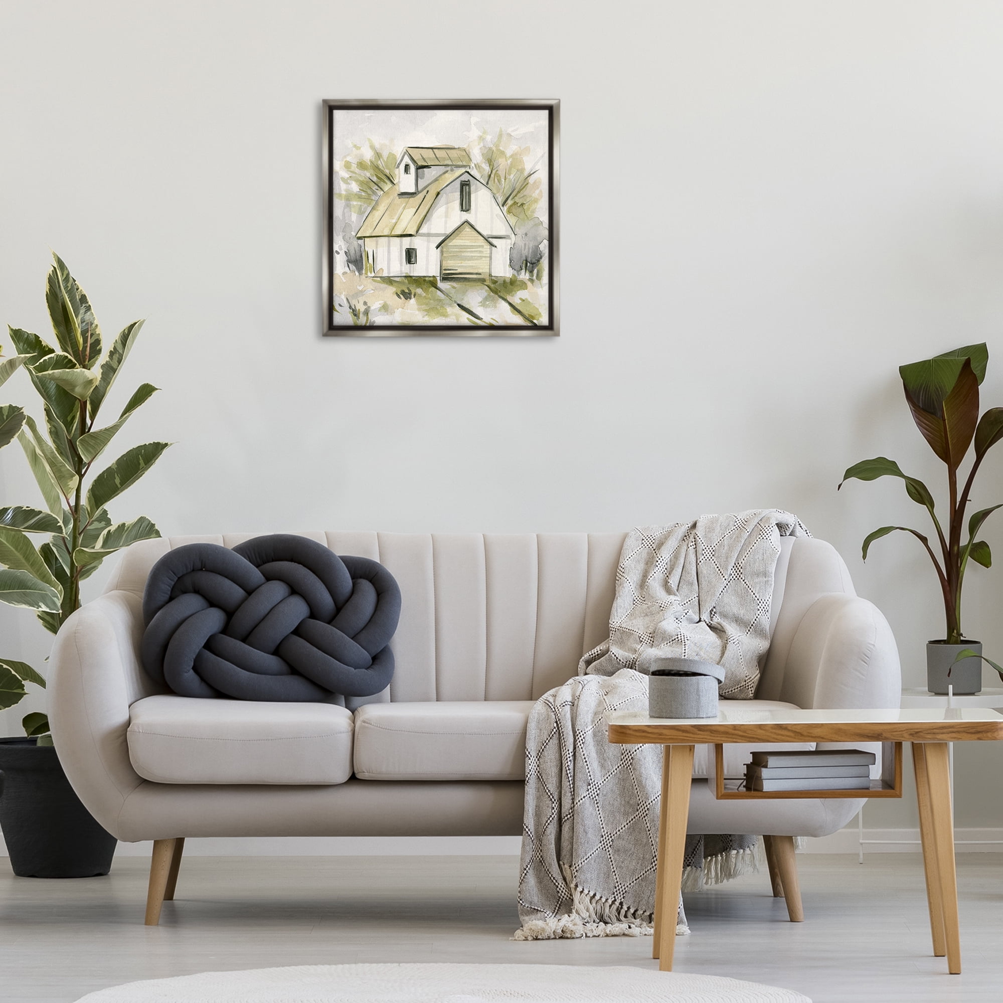 Stupell Industries Soft Neutral Barn Scenery Painting Gray Floater Framed Canvas Art Print Wall Art, 25 x 25