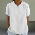 thumbnail image 6 of Cotton Linen Tops for Women Loose S-3X Plus Size Collared Shirt Summer Short Sleeve Casual Plain Tees T-shirt (White #1, Large), 6 of 6