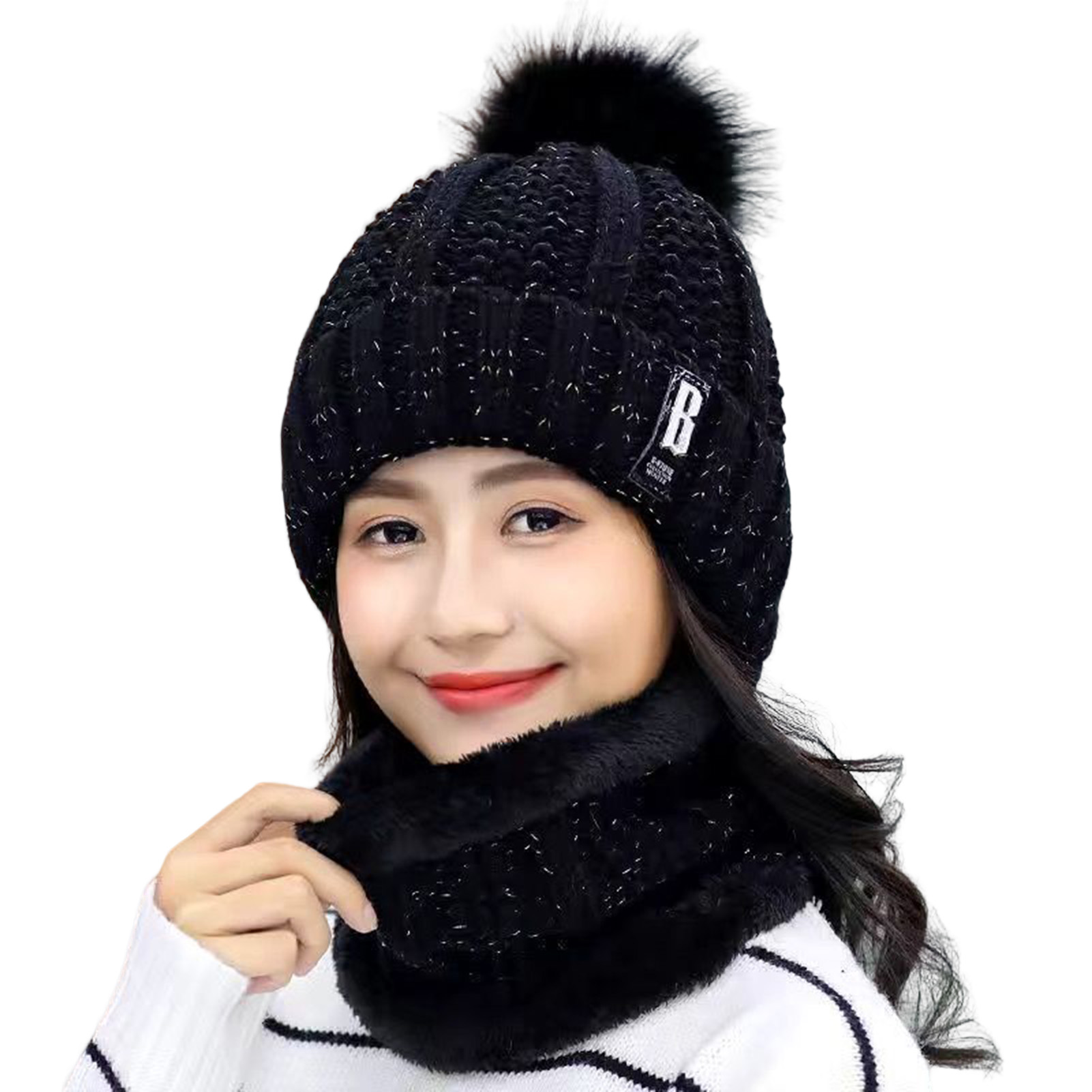 Bonnet D'hiver Femme En Laine Tricotée - Doublure Velours - Chaud Et Anti-vent - Pour Cyclisme, Sorties Hiver