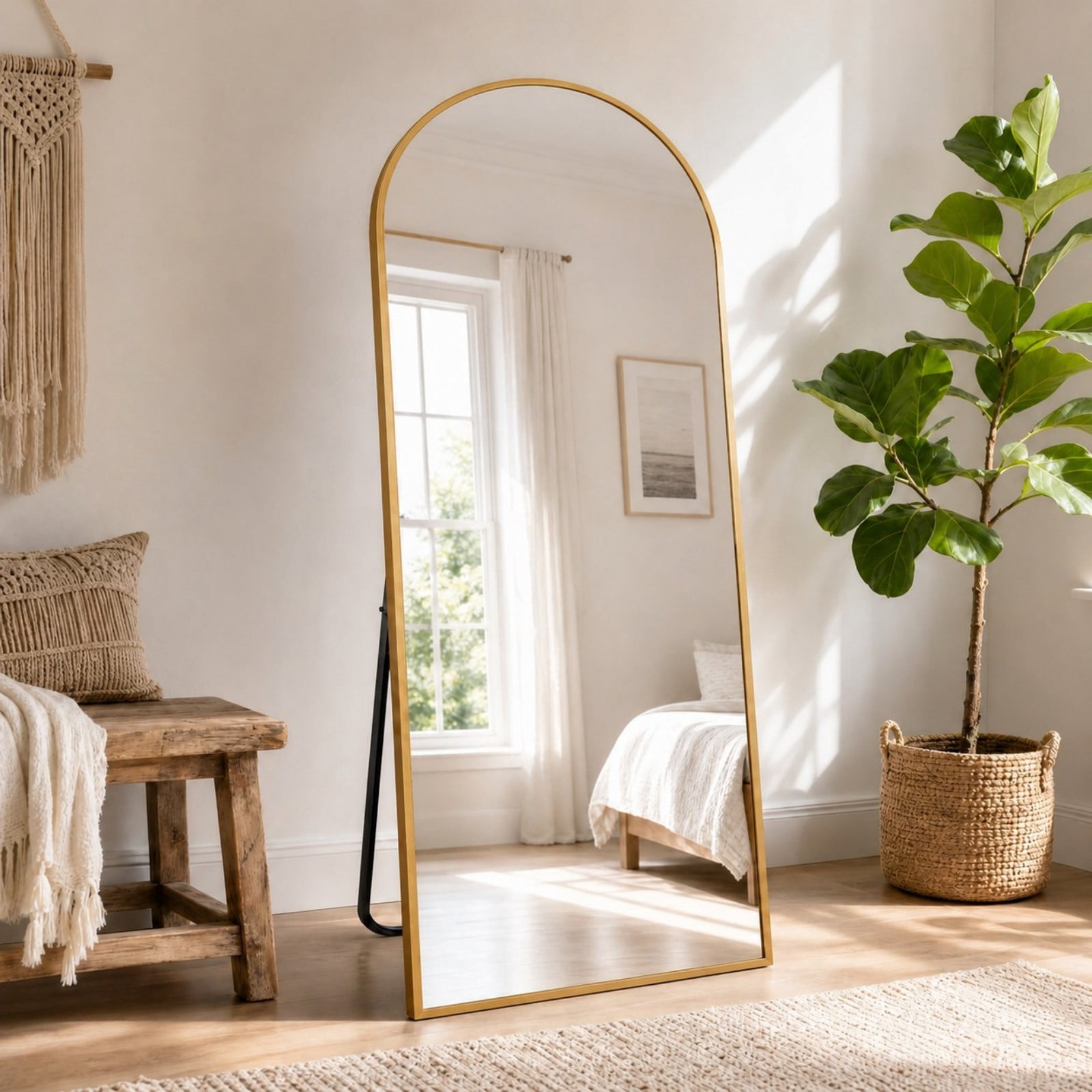 Mirrasia 30"x71" Arched Full Length Mirror, Modern Standing Mirror Floor Mirror, Gold