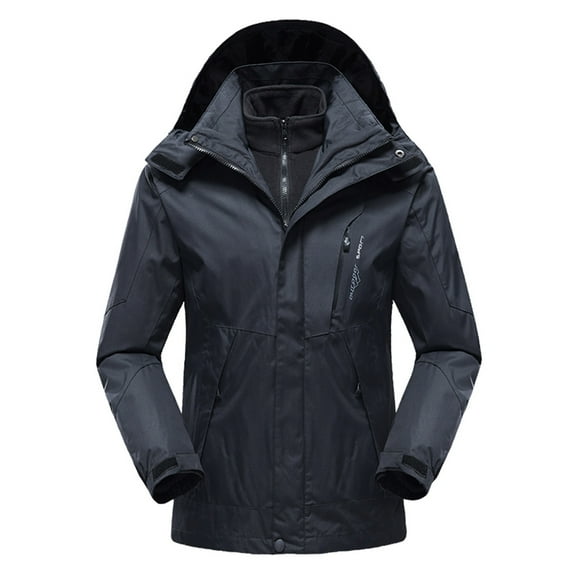 Holloyiver Men'sRemovable cap waterproof windproof thickened three-in-one punching jacket outdoor sports warm jacket Black