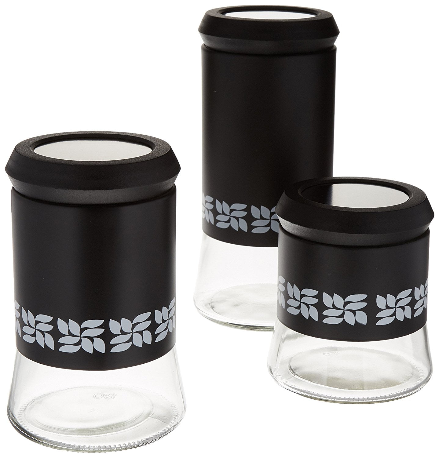 3 Piece Glass Canister Set Ss Black