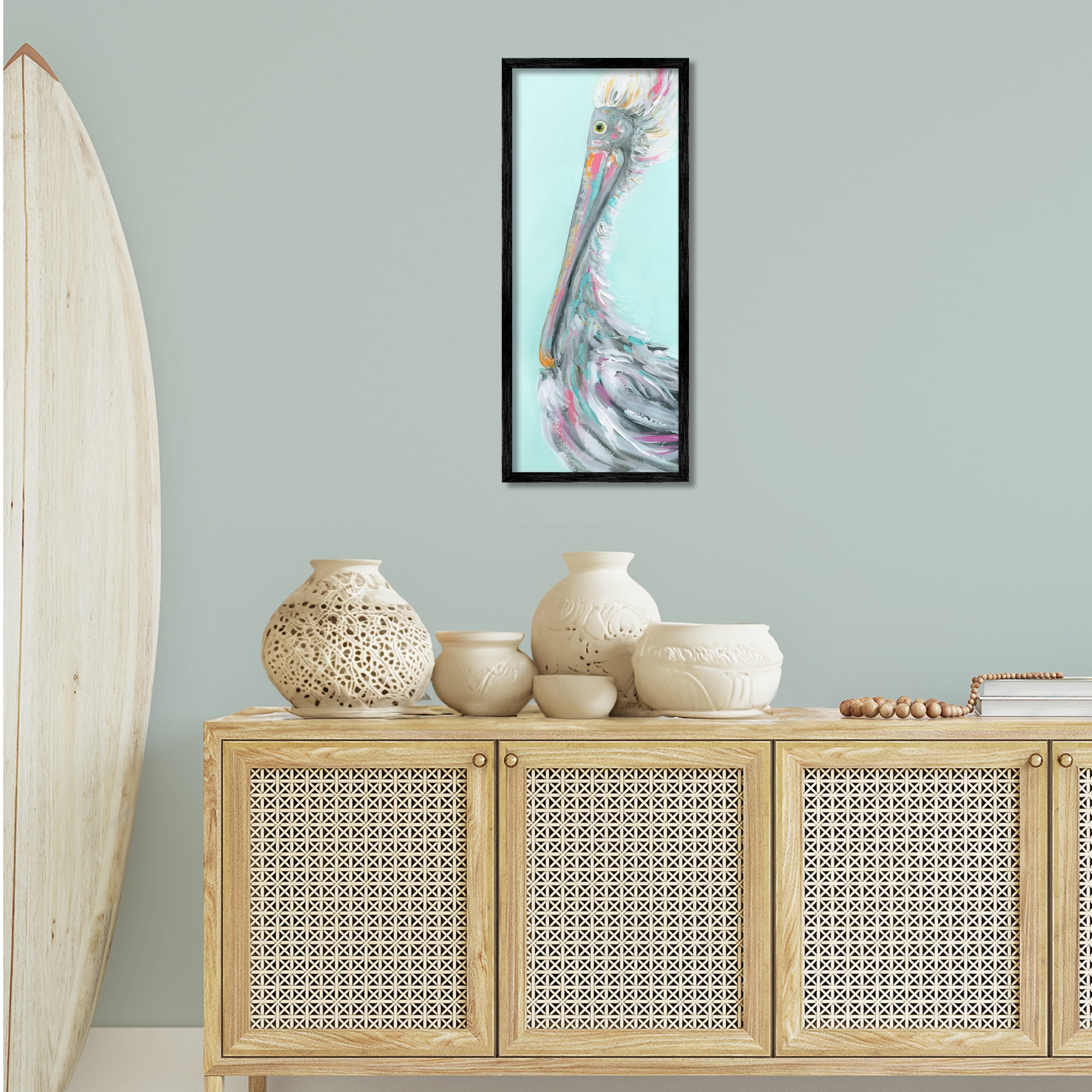 Stupell Industries Odd Pelican Portrait Animals & Insects Painting Black Framed Art Print Wall Art, 13 x 30