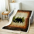 thumbnail image 4 of Bear Fleece Blanket Twin Size Rustic Farmhouse Bear Wildlife Throw Blanket for Bed Sofa Couch Wild Bear Bed Blanket Country Cabin Decor Woodland Bear Paw Print Sherpa Blanket Brown Green, 4 of 6