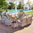 thumbnail image 2 of MEISSALIVVE 8 Pieces Patio Furniture Sets,Wicker Patio Conversation Sets with 2 Wood Armrests Swivel Glide Chairs, Outdoor Couch, Loveseat for Deck Yard and Poolside (Blue), 2 of 9