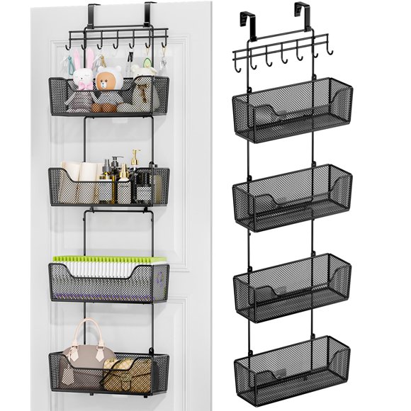 HapiRm Over The Door Organizer - Cabinet Organizers and Storage with 4 Metal Large Capacity Baskets and Adjustable Hanging Hook,