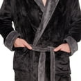 thumbnail image 4 of Ross Michaels Men's Robe - Mid Length - Plush Shawl Collar Two Tone Bathrobe (Black & Grey, XXL), 4 of 6