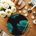 thumbnail image 2 of Teal Blue Rose Round Placemats Set of 2 for Dinning Tables,Heat-proof Braided Table Mats 13 Inch,Vintage Abstract Garden Flower Floral Black Washable Place Mat for Kitchen Restaurant Party Table, 2 of 9