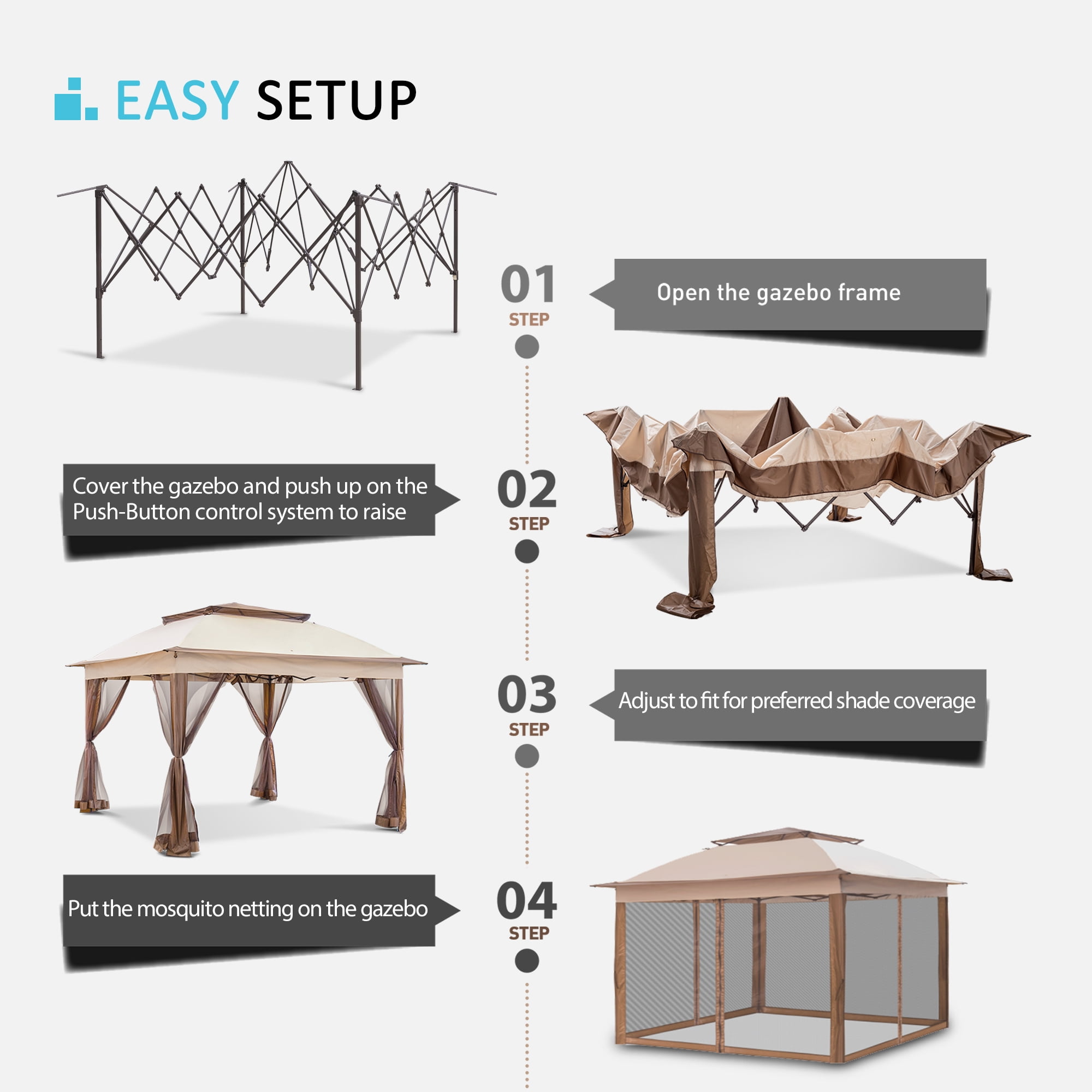 Meetleisure 11'x11' Pop Up Gazebo for Patios, Outdoor Canopy Tent with Sidewalls, Mosquito Netting, Pop Up Shelter for Wedding Party, Beige